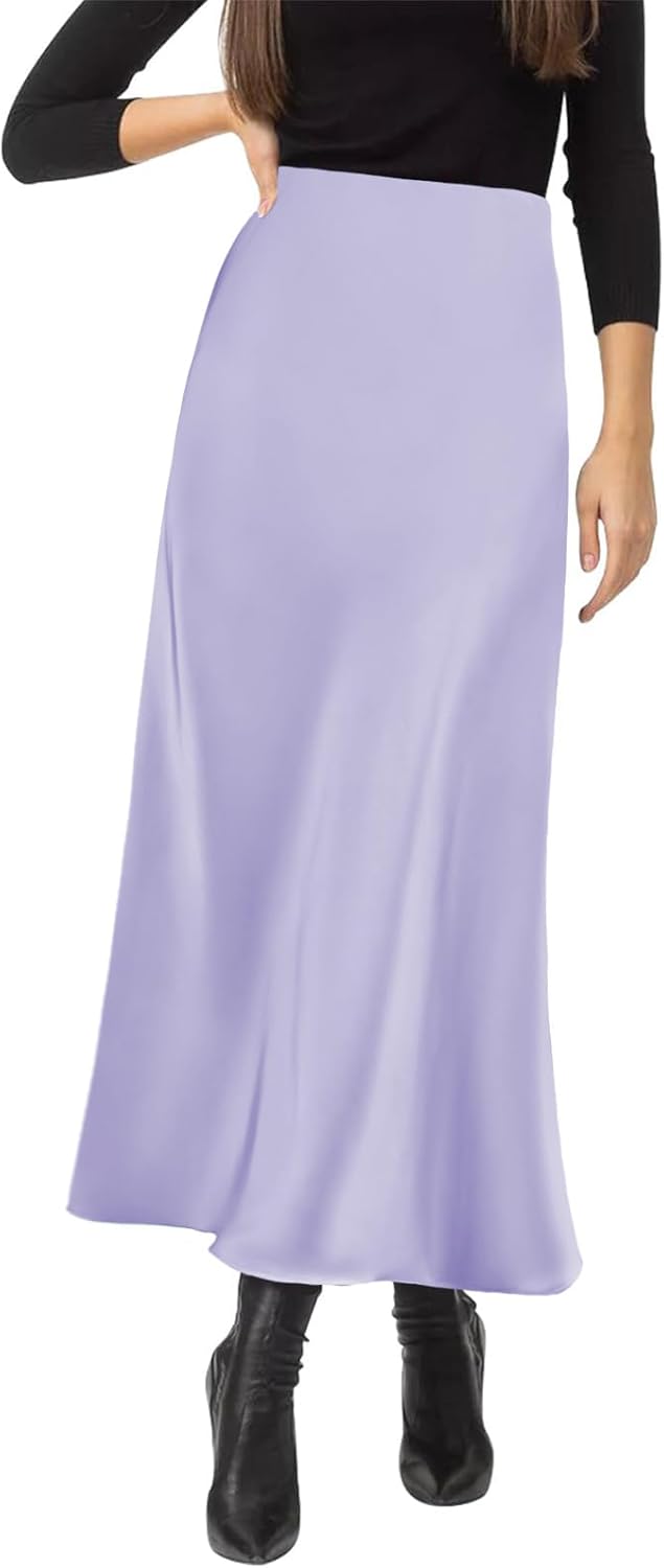 Women's Satin Silky High Waist Maxi Skirt for Elegant Style