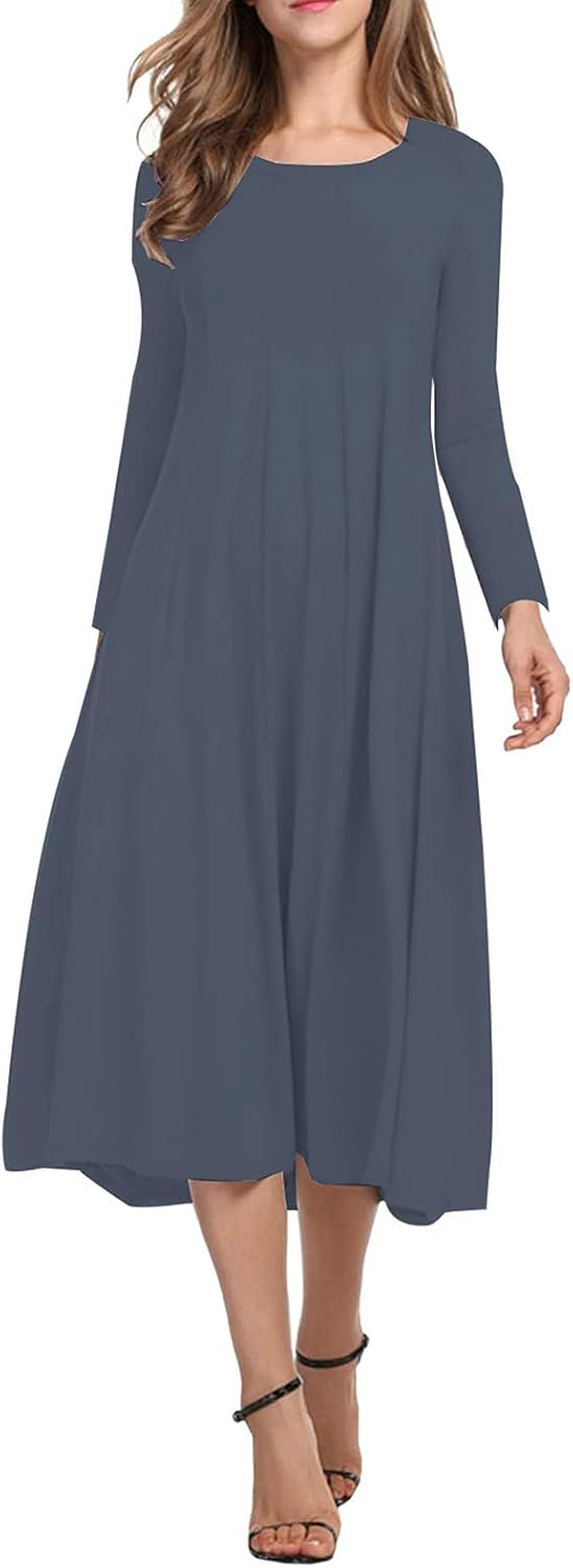 Casual Loose Pleated Long Dress for Women - Midi Style