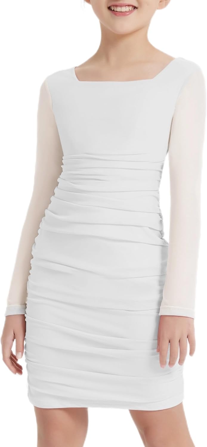 EXARUS Girls Formal Long Sleeve Dress for Tween Party Dance