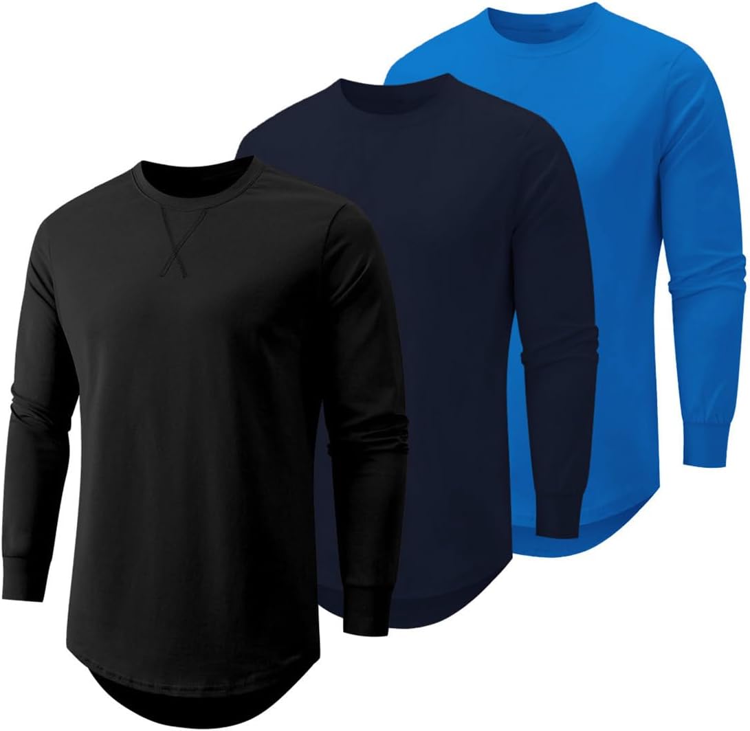 Stylish Longline Crewneck T-Shirts for Men - 3 Pack Set
