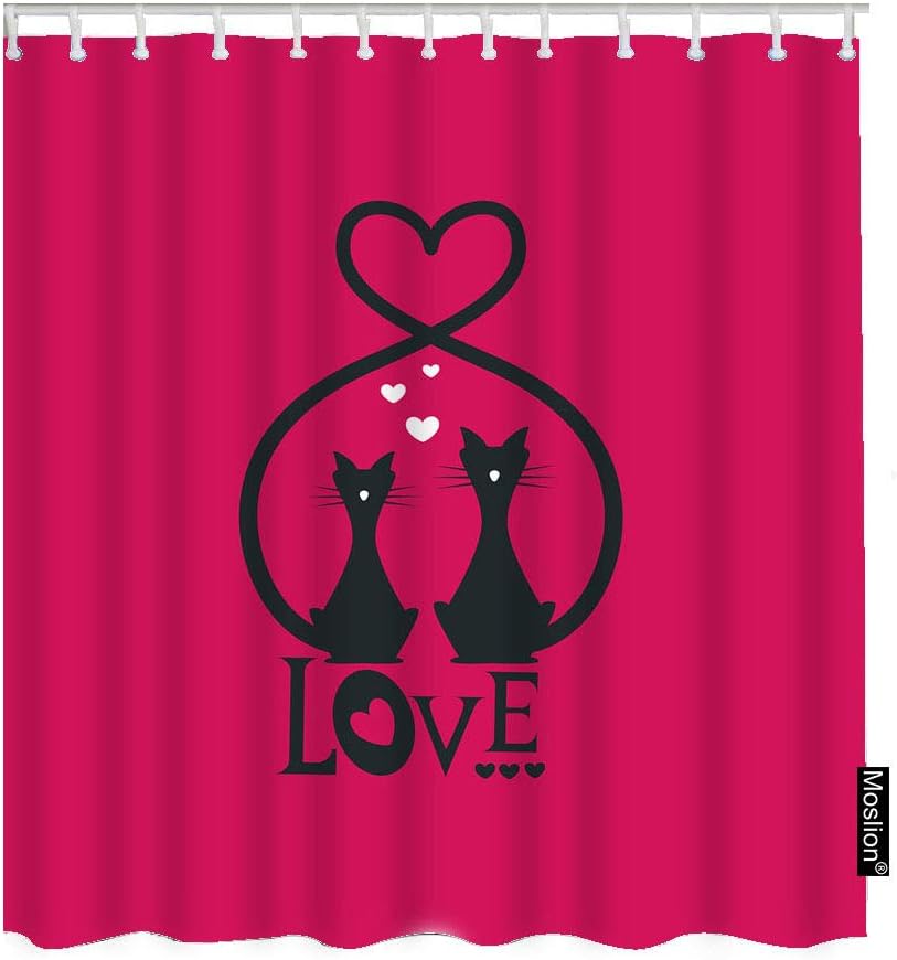 Valentine's Day Love Cats Shower Curtain Set - Moslion