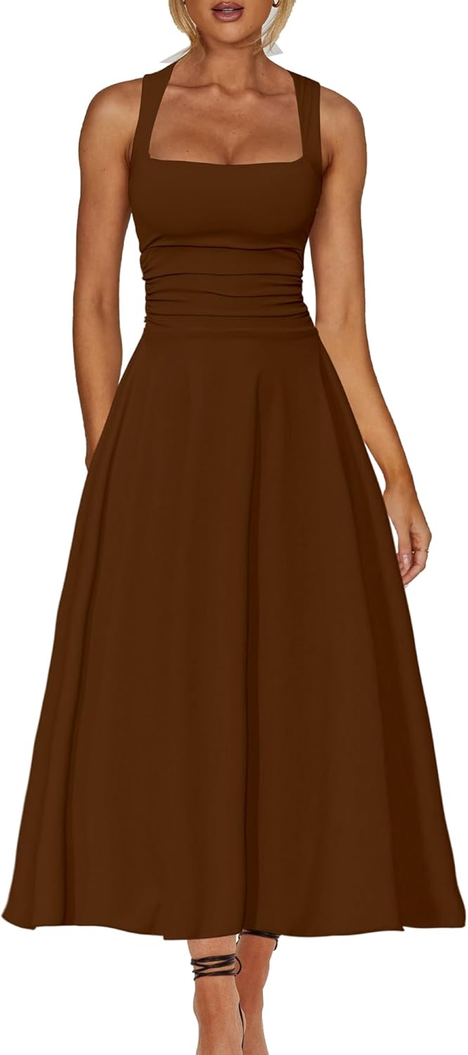 Kaximil Women's Square Neck Corset A Line Maxi Dress Review