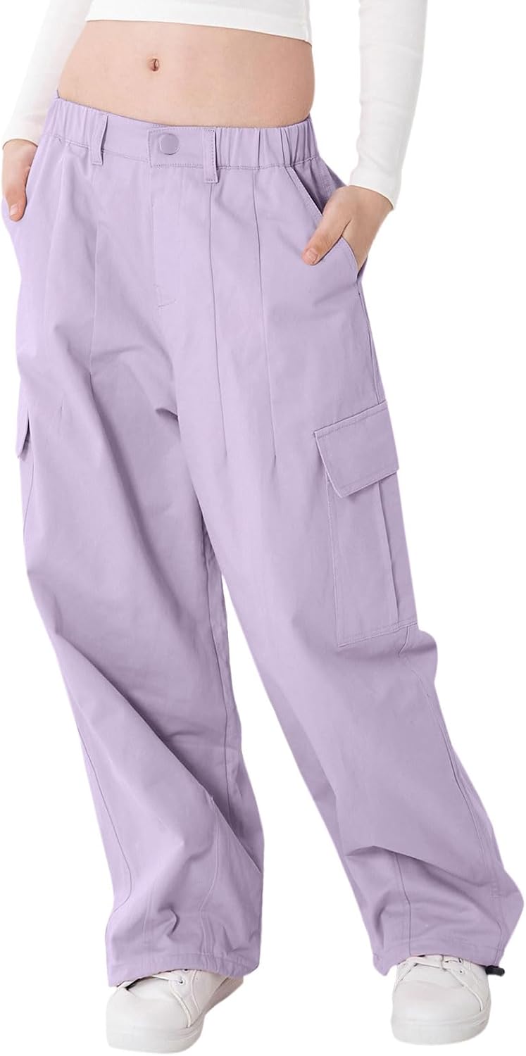 Rolanko Girls Cargo Pants Wide Leg Streetwear Trendy Jogger