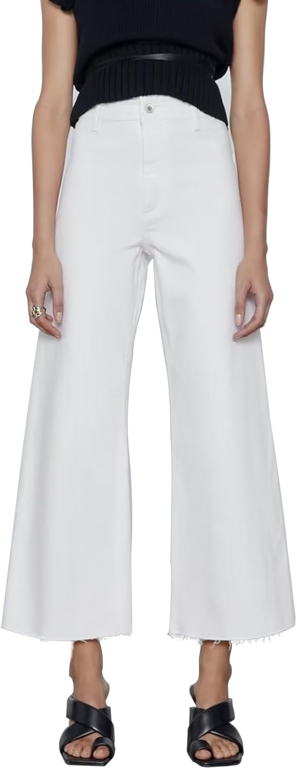 Women's Wide Leg Jeans High Waisted Stretchy Casual Trousers