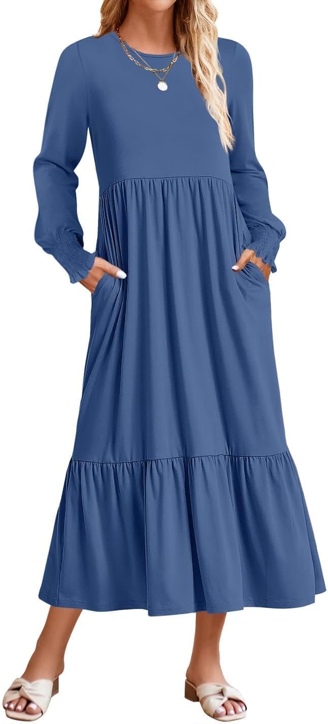 ZESICA Women's Fall Long Sleeve Dress with Pockets for Style