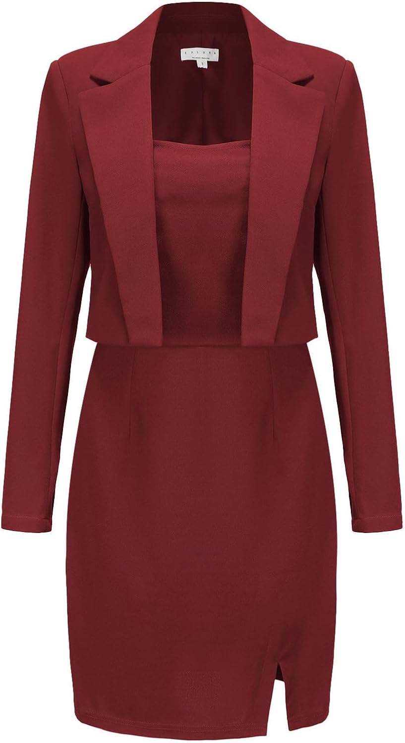 EXLURA Women's Professional Business Blazer Dress Suit Set