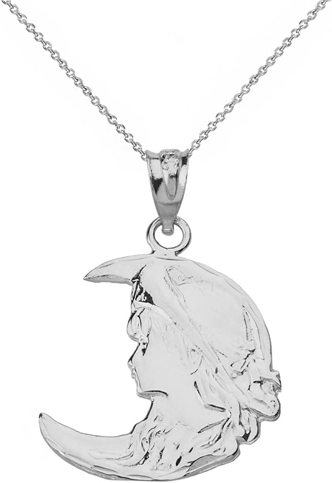 Claddagh Gold Sterling Silver Crescent Moon Lady Pendant Necklace