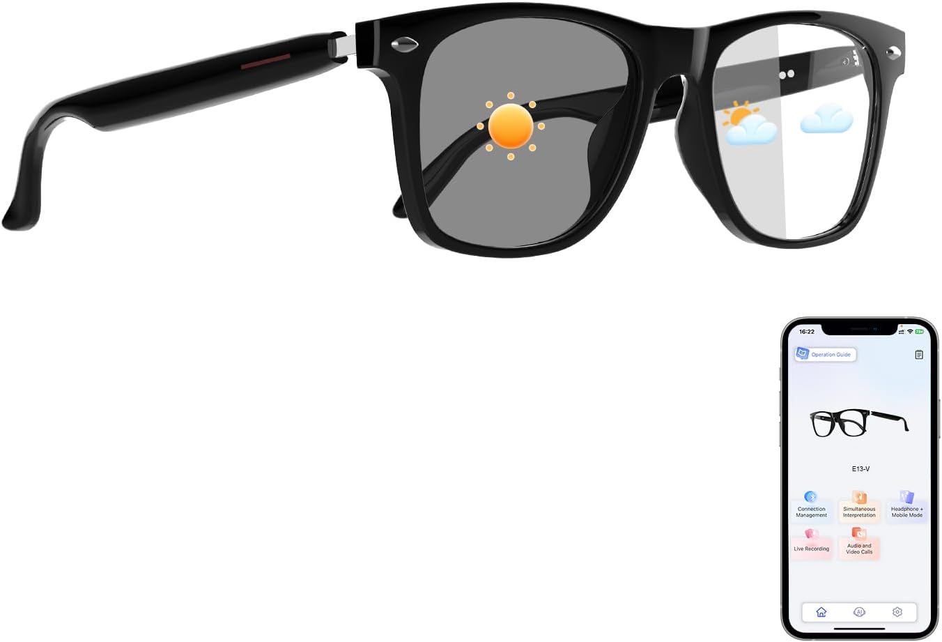 AI Translation Glasses with Photochromic Lenses for Travel