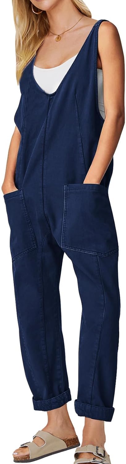 EXLURA Womens High Roller Denim Bib Jumpsuits for Casual Style