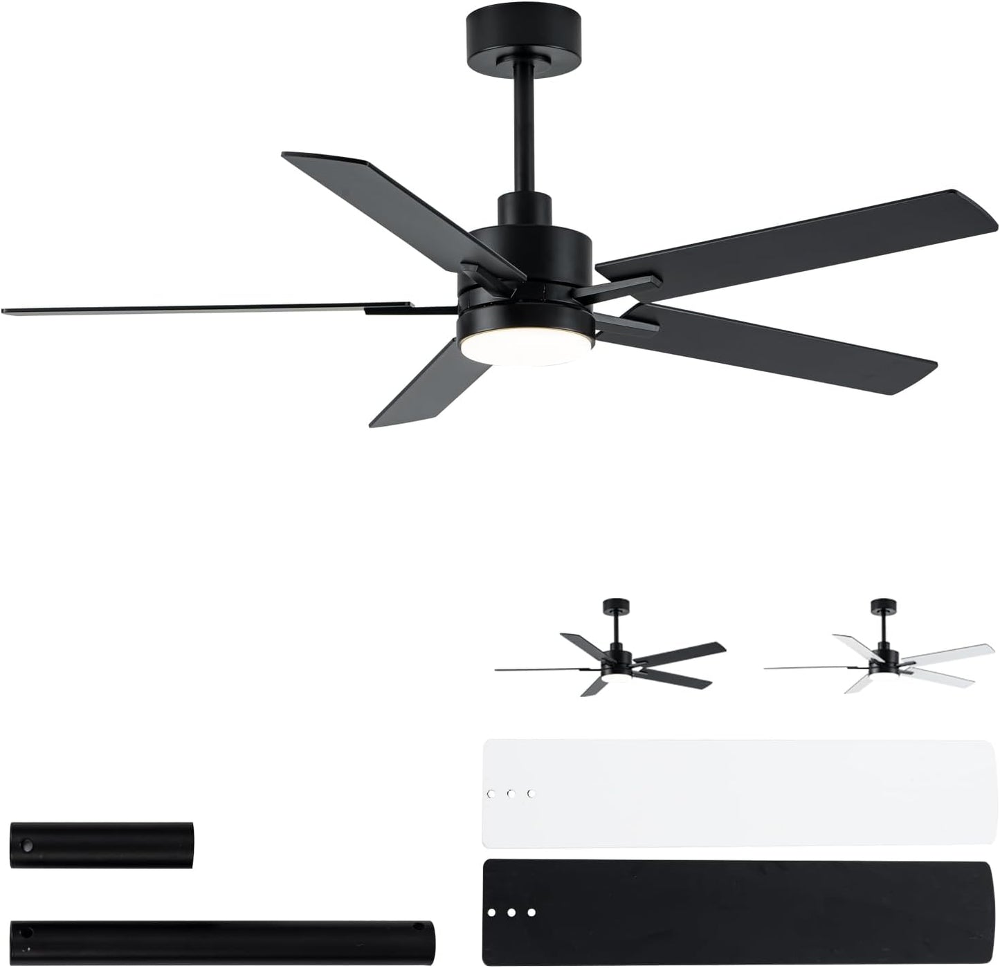 52 in Black Ceiling Fan with Lights and Remote for Modern Homes