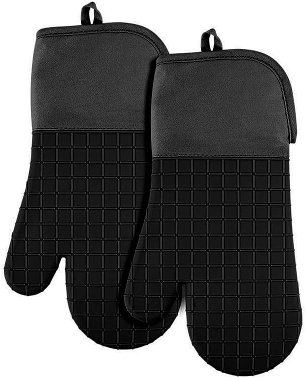 Heat Resistant Silicone Oven Mitts - Non-Slip Waterproof Kitchen Gloves, 2PCS