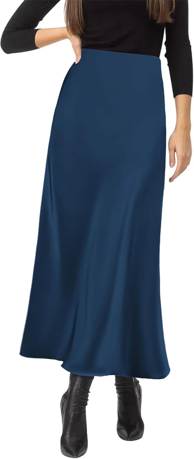 Women's Satin Silky High Waist Maxi Skirt for Elegant Style