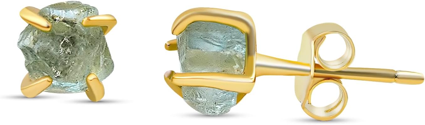 Raw Tiny Stone Stud Earrings in 925 Sterling Silver Setting