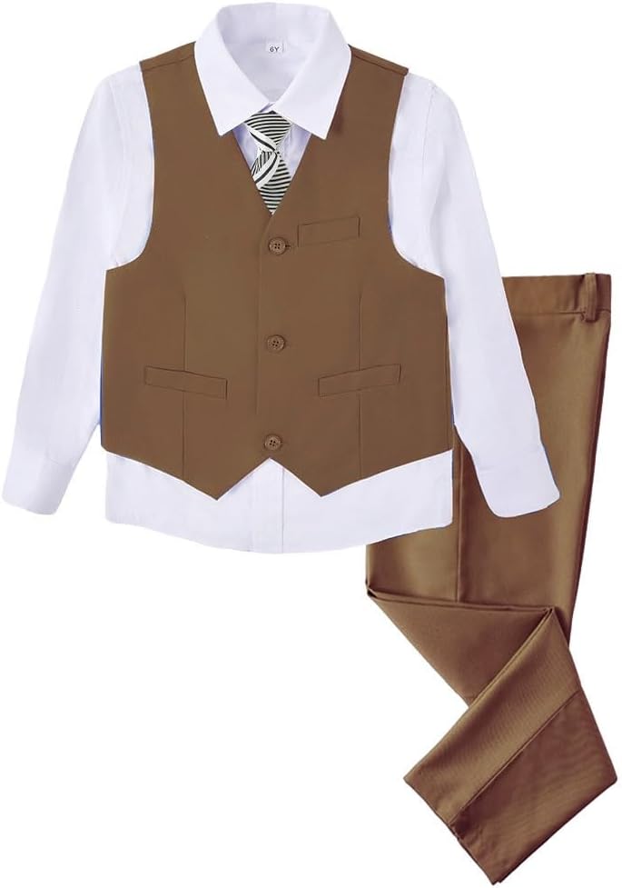 Boys 4 Pieces Slim Fit Suits Set for Formal Dresswear