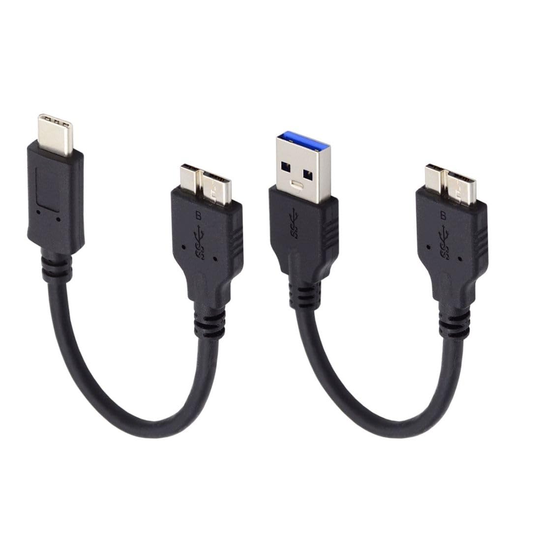 Fast Data Transfer: 2-Pack 15cm USB 3.0/USB C to Micro B Cable
