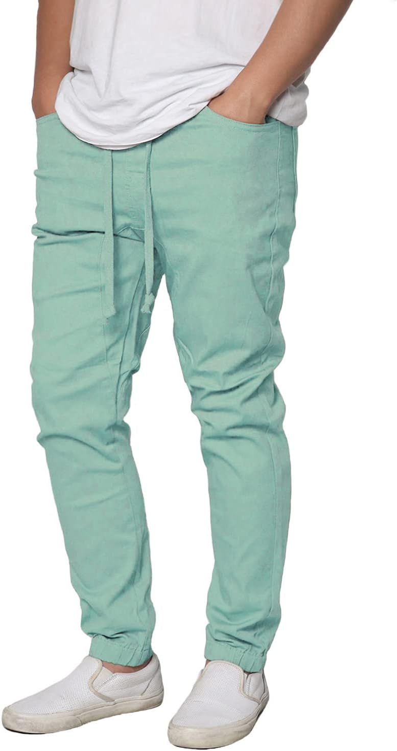 URBANJ Men's Stretch Twill Drop Crotch Jogger Pants for Comfort
