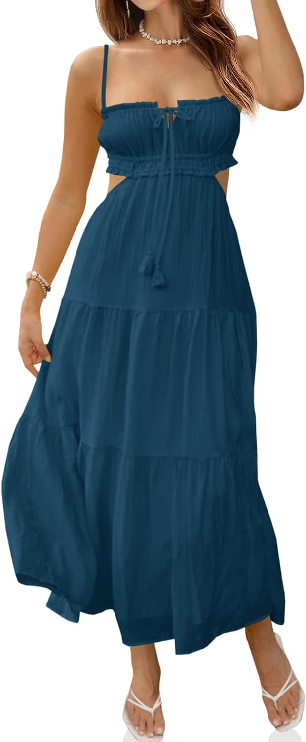 Fisoew Women's Spaghetti Strap Maxi Dress for Summer Style