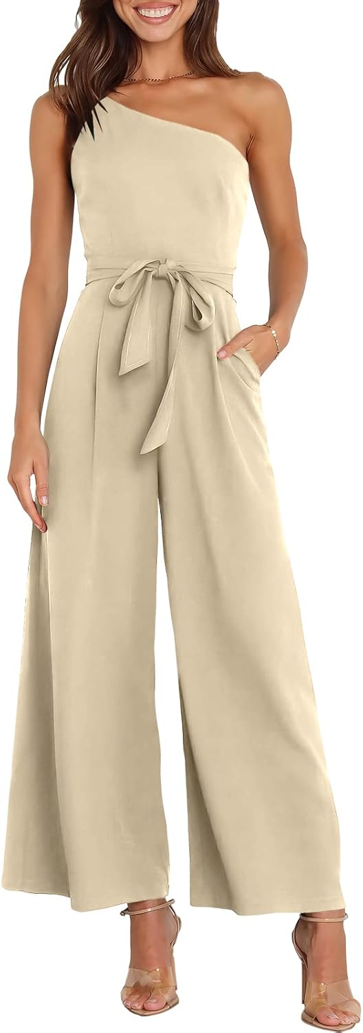 Trendy One Shoulder Jumpsuit for Women - Casual Wide Leg Style