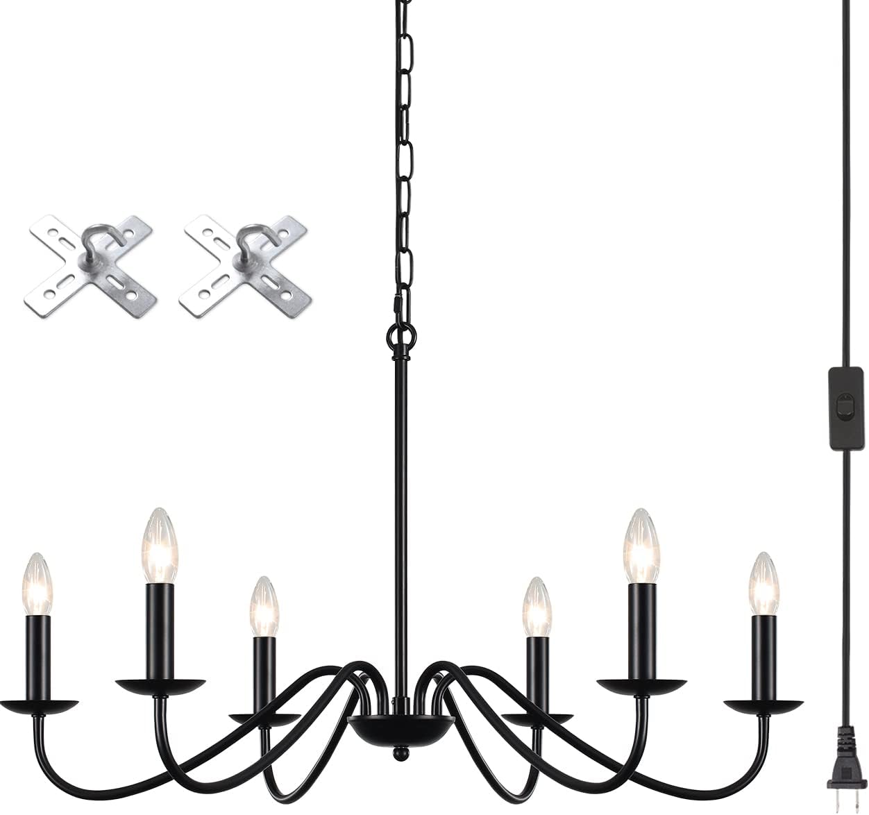Plug in Chandelier with 6 Lights for Farmhouse Style Decor