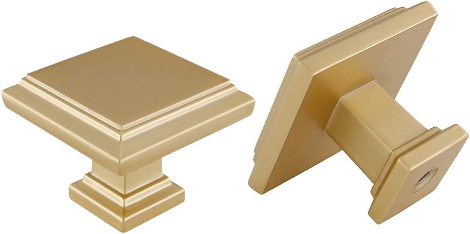 30 Pack Cabinet Knobs - Square Gold Drawer Knobs for Cabinets