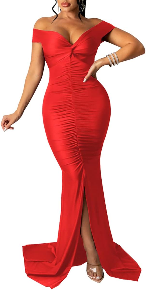 Sexy Formal Dress for Women Off Shoulder Bodycon Evening Gown