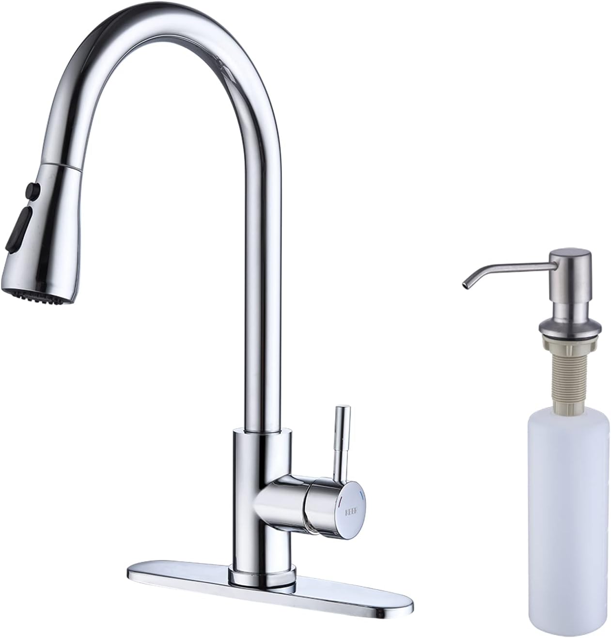 Keer Polished Chrome Pull Down Kitchen Faucet with Soap Dispenser