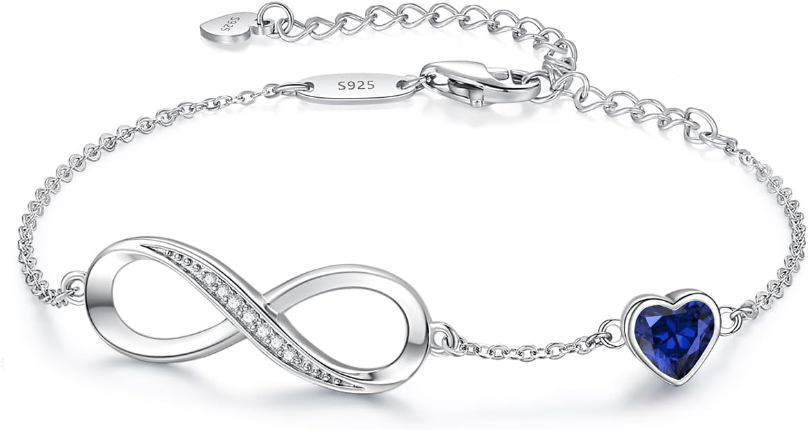 CDE Infinity Heart Birthstone Charm Link Bracelet for Women