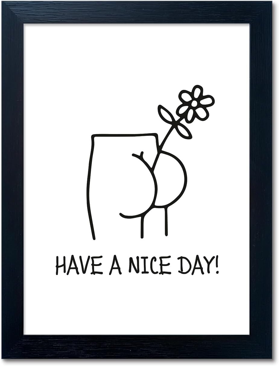 Black and White Bathroom Wall Decor for Humorous Restroom Art