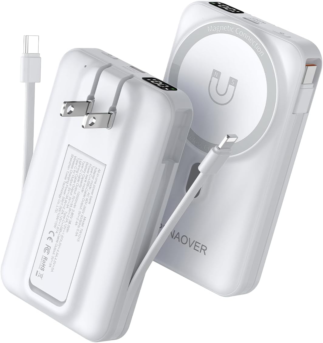 MagSafe Magnetic Power Bank 10000mAh with Built-in Cable & Stand
