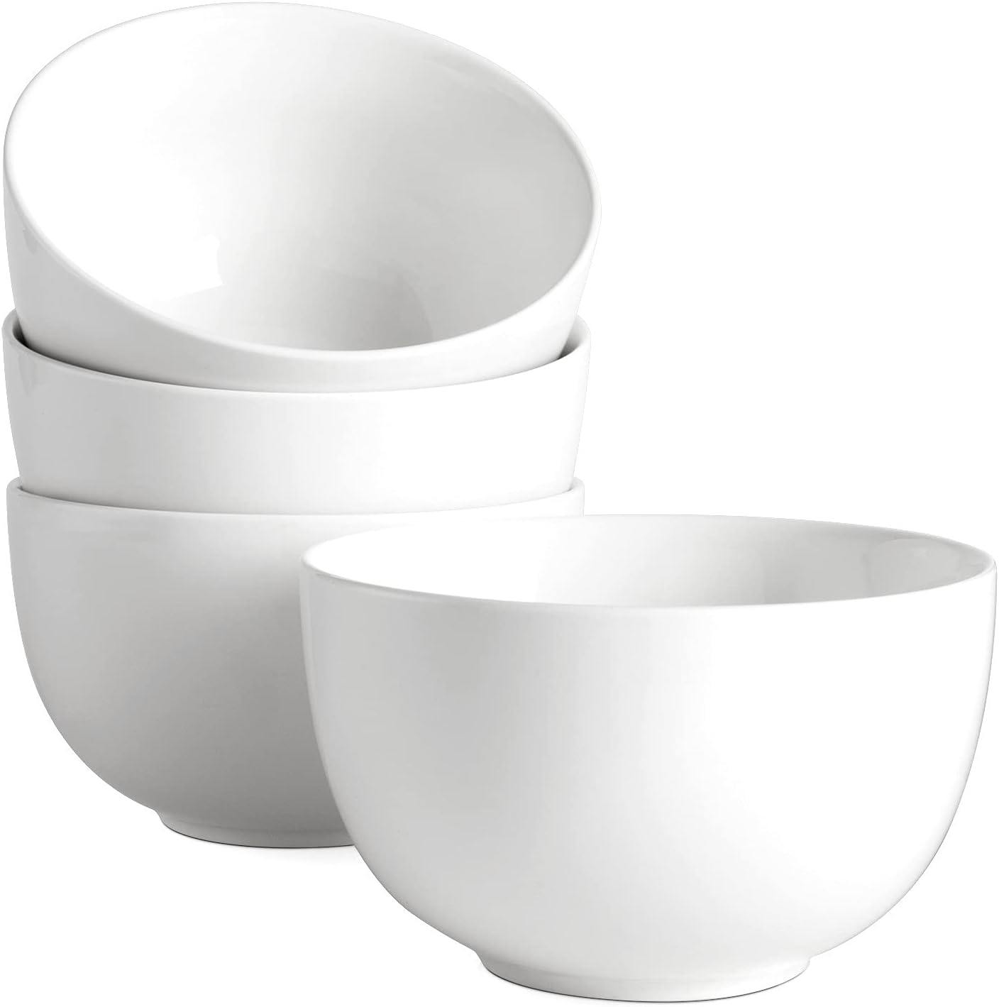 DOWAN Large Deep Ceramic Bowls Set - 30oz x4 - Versatile for Cereal, Soup, Salad - White - Dishwasher/Oven Safe