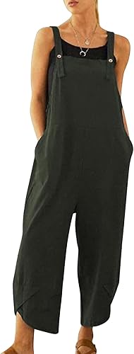 Flygo Women's Casual Cotton Wide Leg Overalls for Comfort