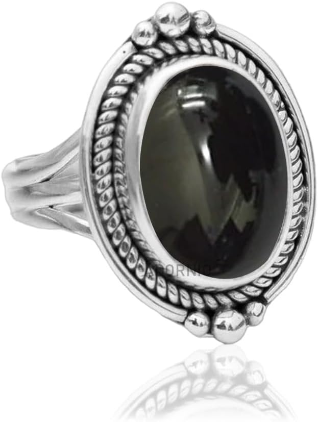 925 Sterling Silver Ring with Black Onyx for Women and Girls