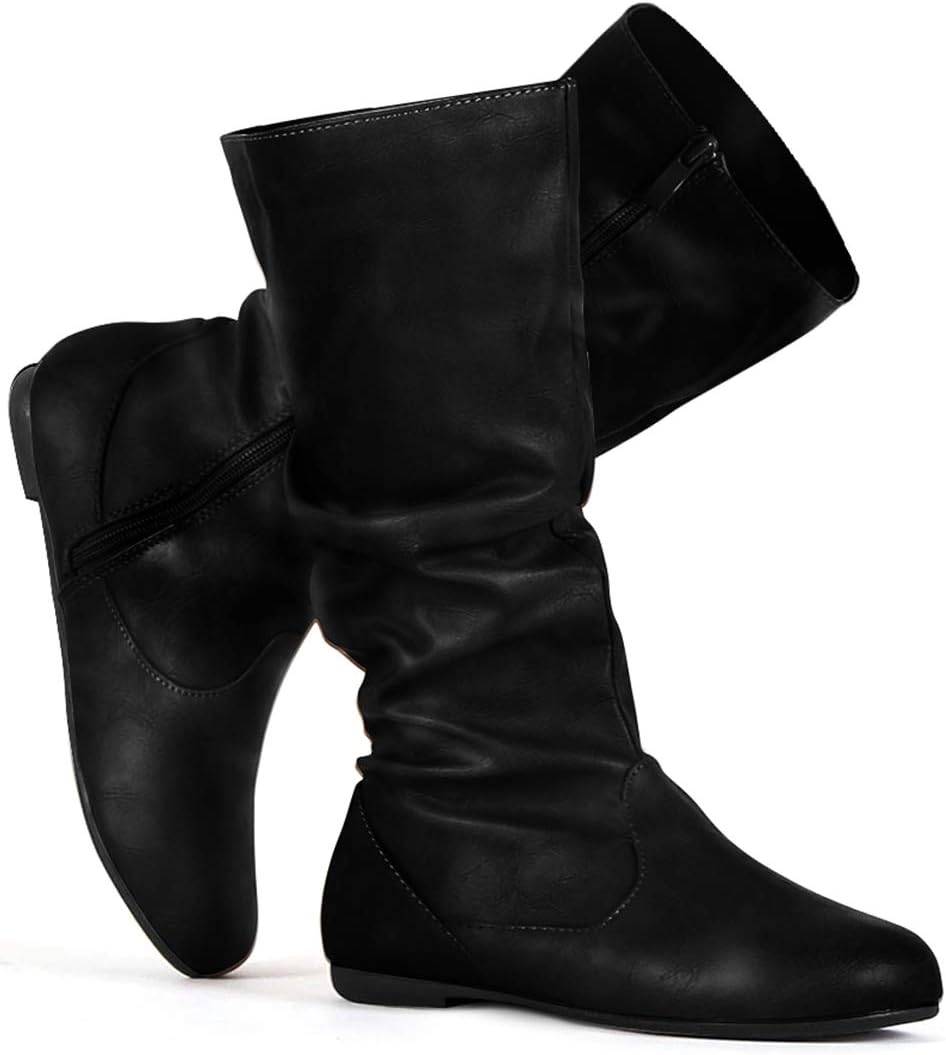 katliu Women's Slouchy Mid Calf Boots for Stylish Comfort
