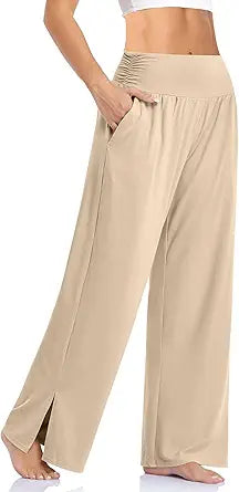 Wide Leg Yoga Pants for Women with Adjustable Tie Knot Design