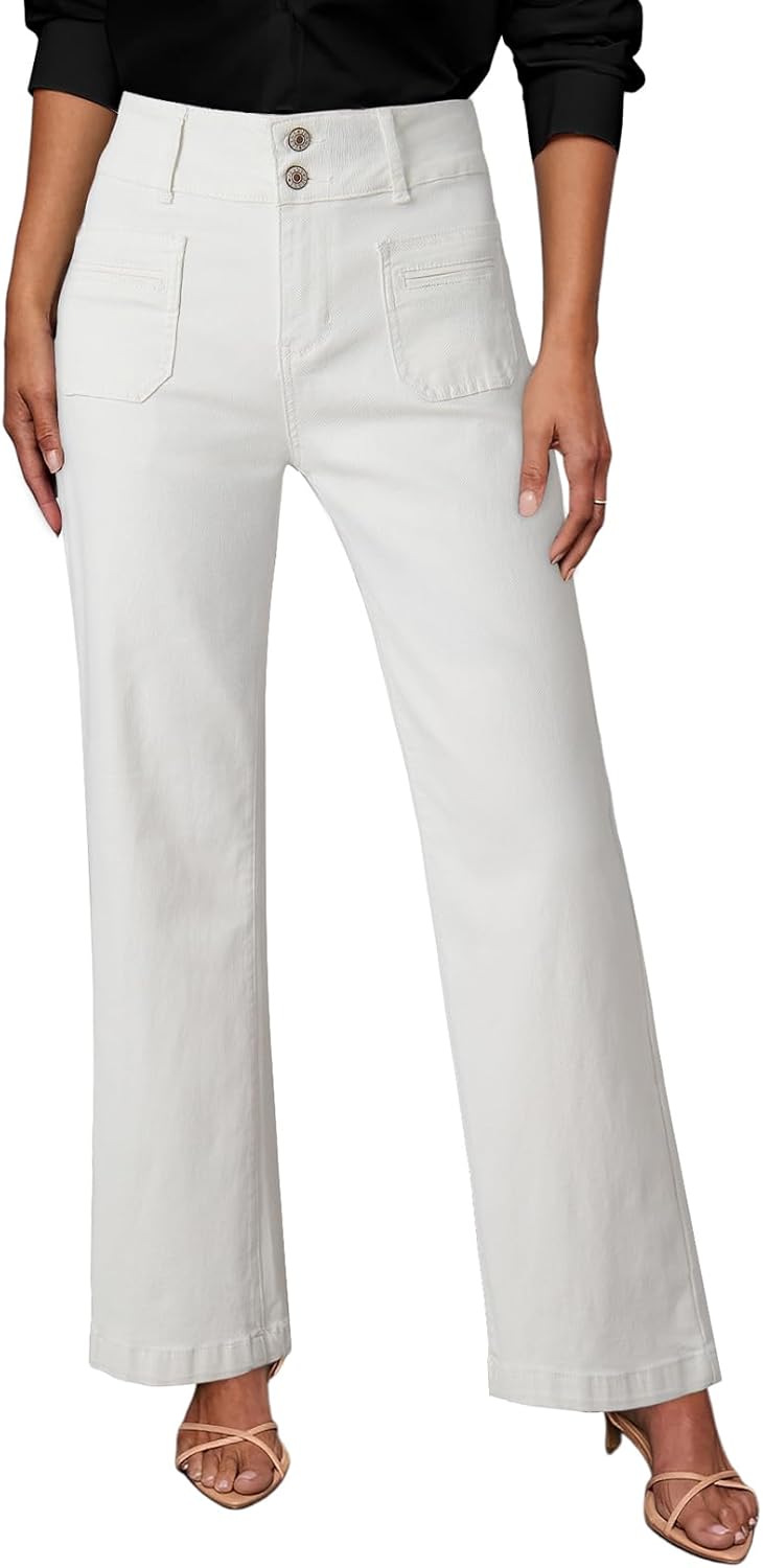 Sidefeel Women's High Waisted Wide Leg Jeans with Tummy Control