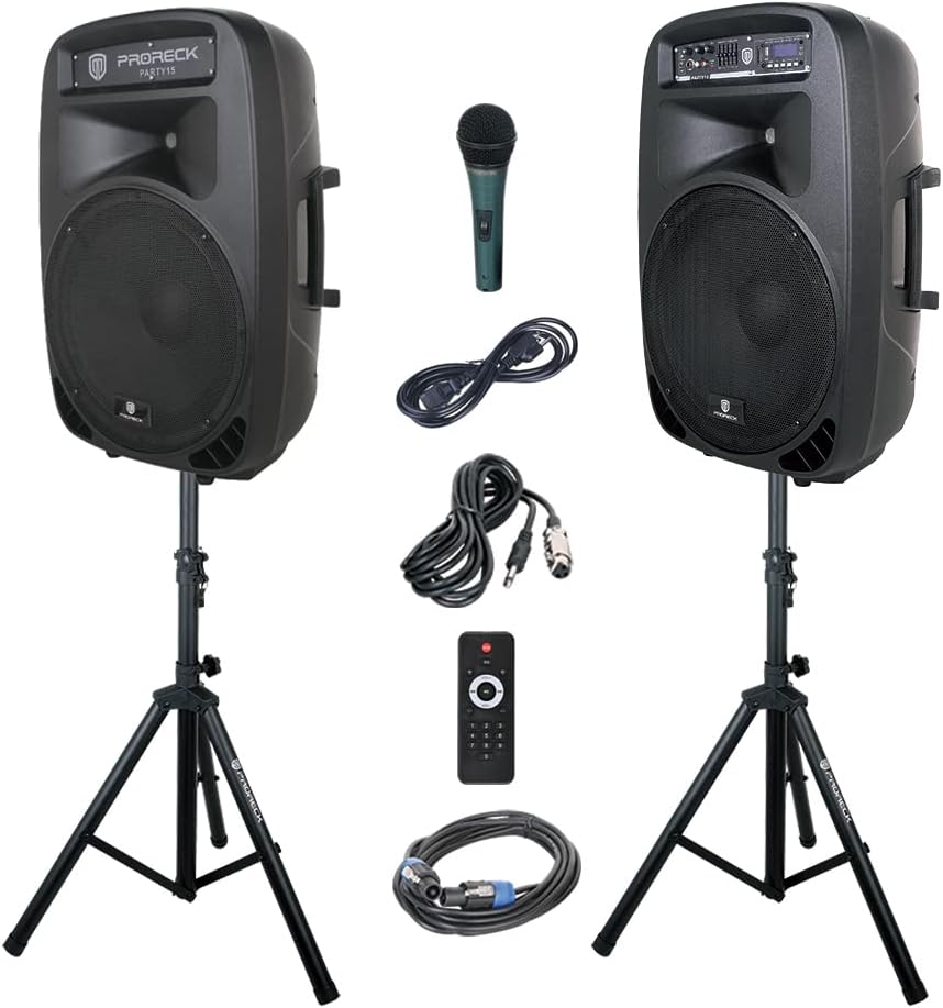 PRORECK Party 15: 2000W Portable PA Speaker System with Bluetooth & LED Light