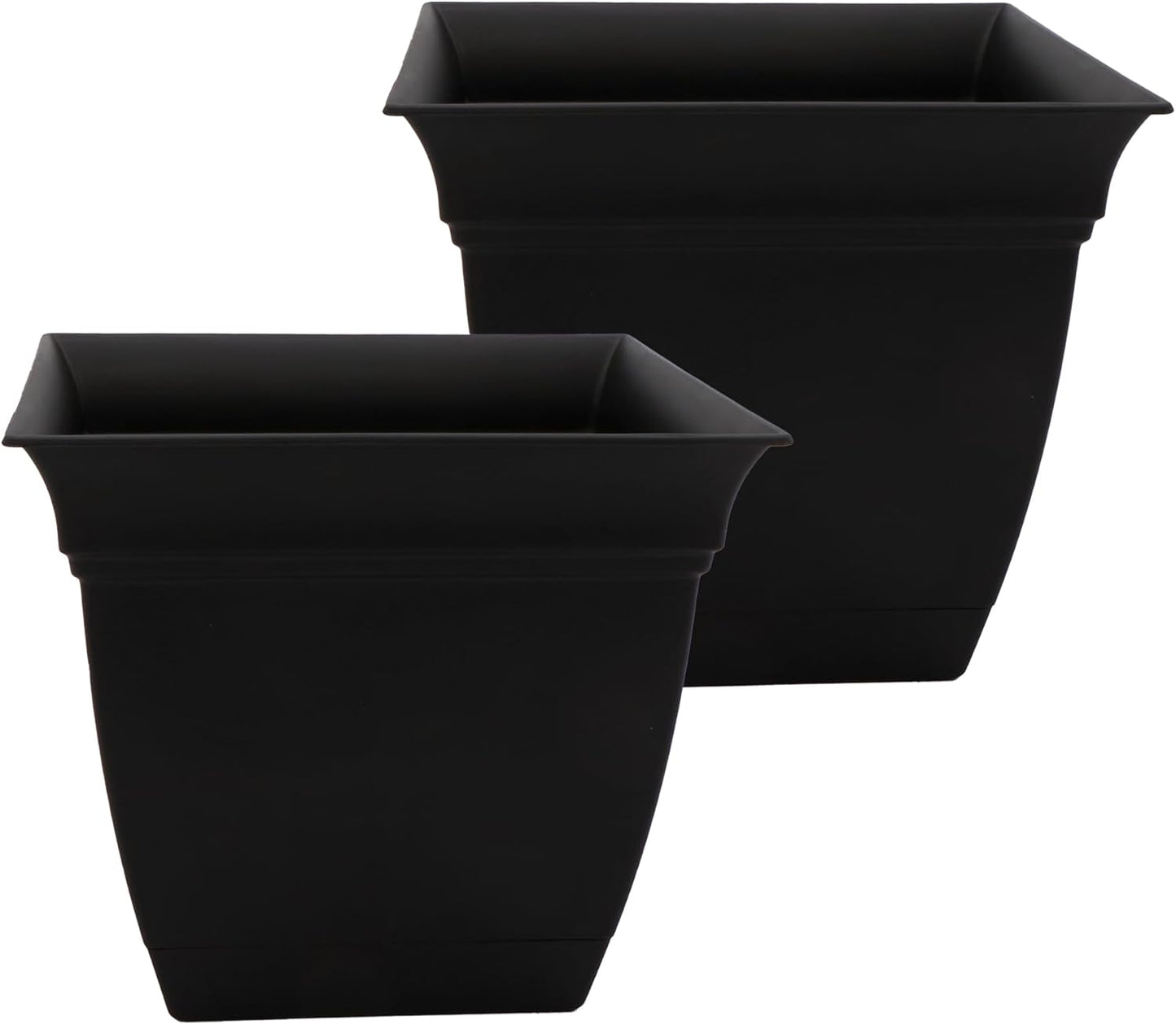 12 Inch Eclipse Square Planter Pots with Drainage Holes, 2-Pack