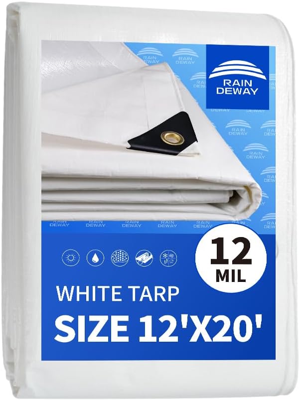 Heavy Duty White Tarp 12 Mil Waterproof UV Resistant 12x20 Feet