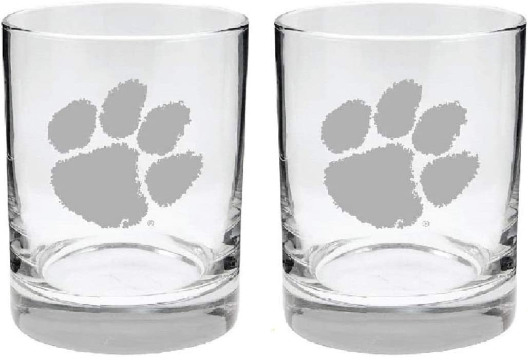 Clemson Tigers 2-Sided Etched Satin Finish Rock Glass Set of 2