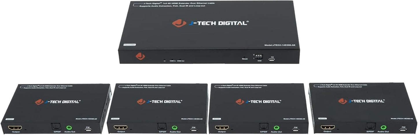 J-Tech Digital HDMI Extender Splitter 4K 60Hz for 4 Displays