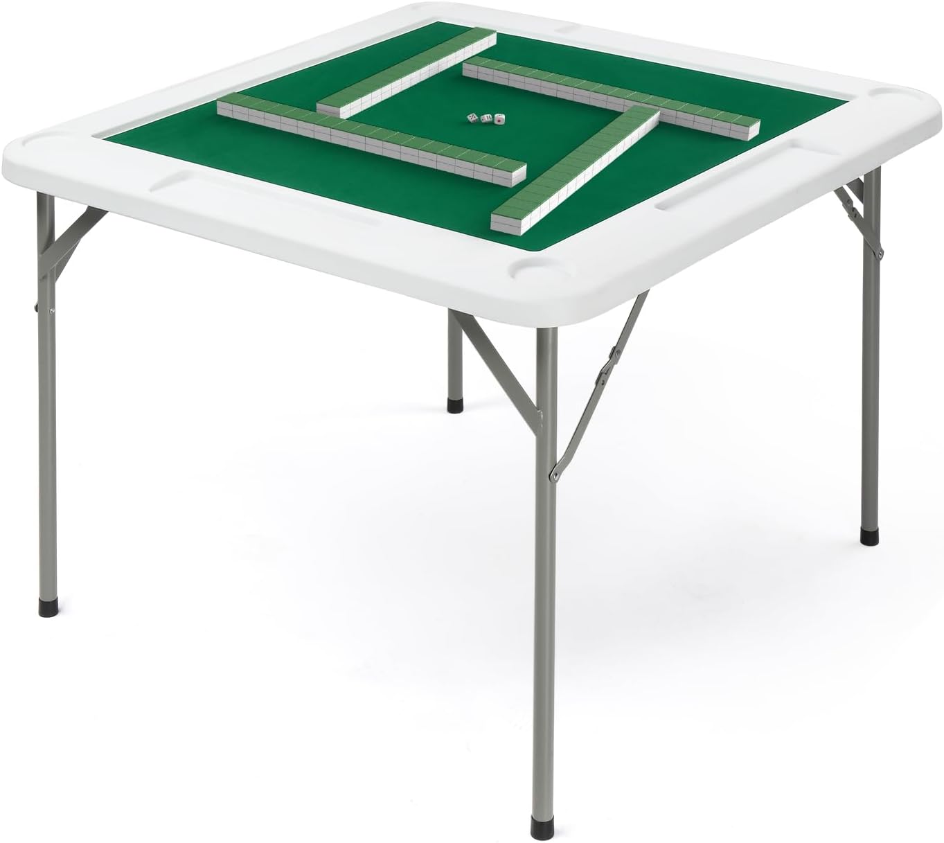 Foldable Mahjong Table for 4 Players with Cup Holders & Chip Trays
