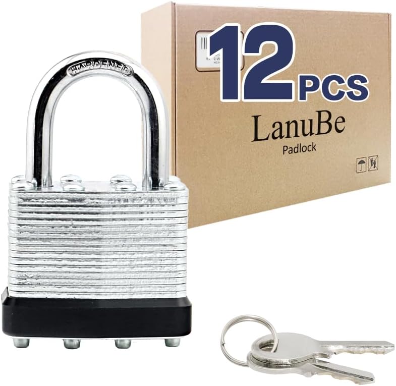 LanuBe Lock Laminated Keyed Padlock Set of 12 for Security