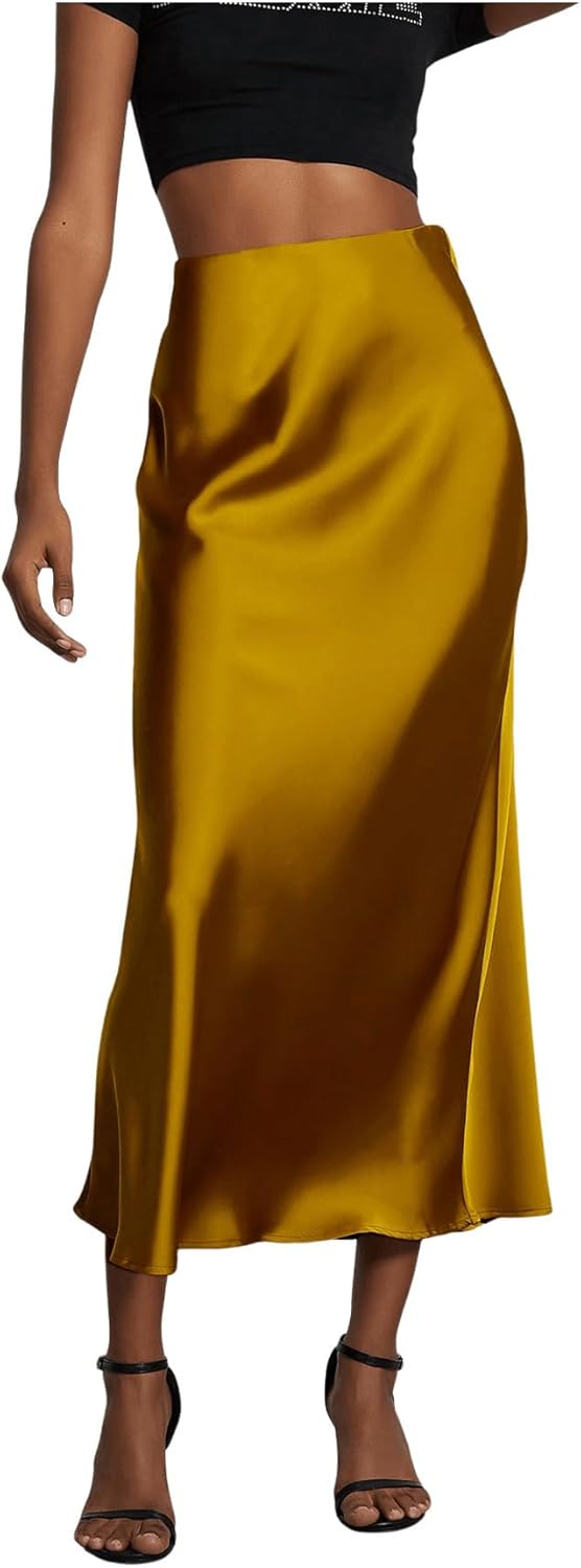 Elegant Satin Midi Skirt for Women - Flared Fishtail Style