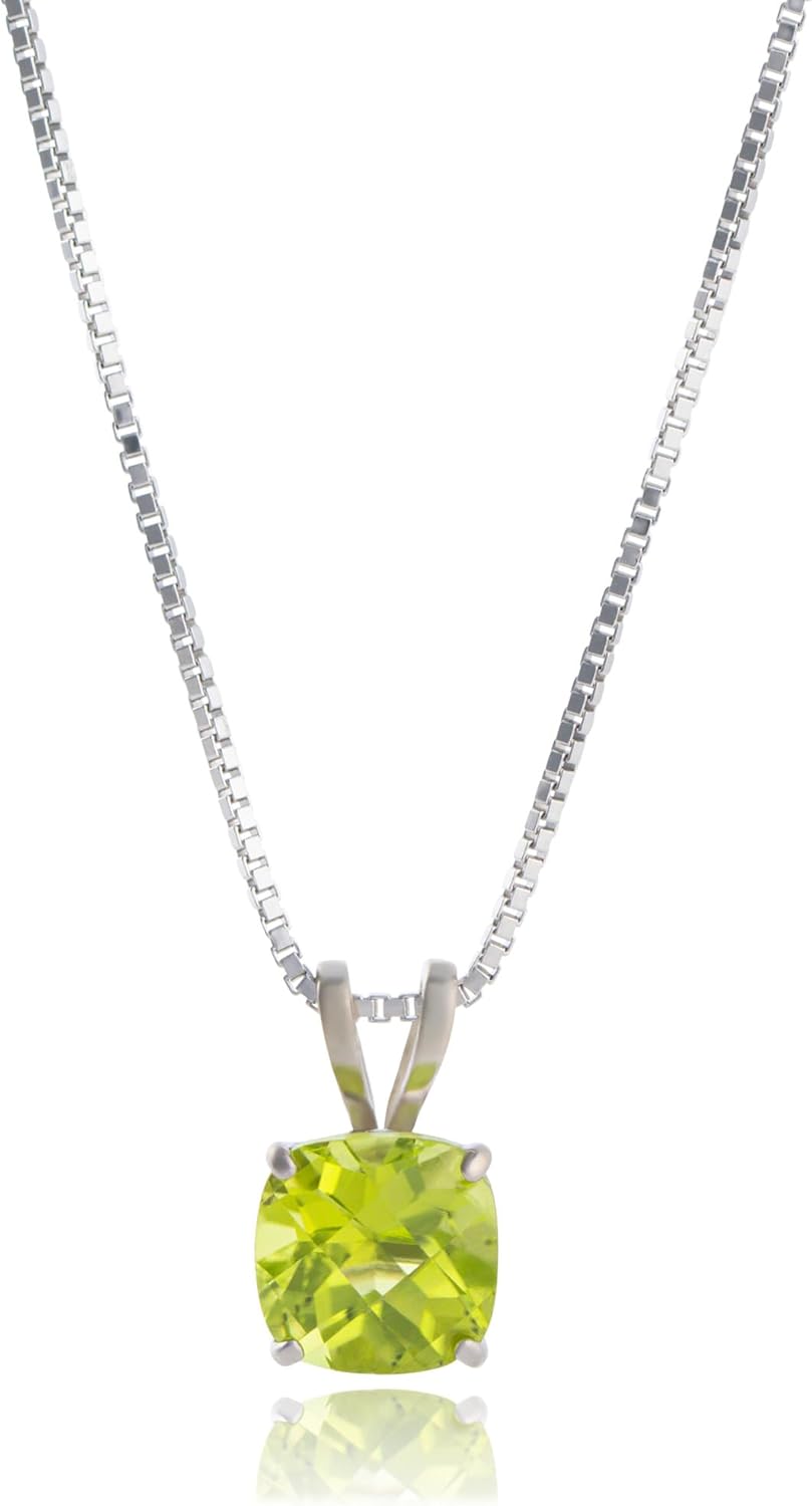 925 Sterling Silver Cushion Cut Birthstone Necklace for Women