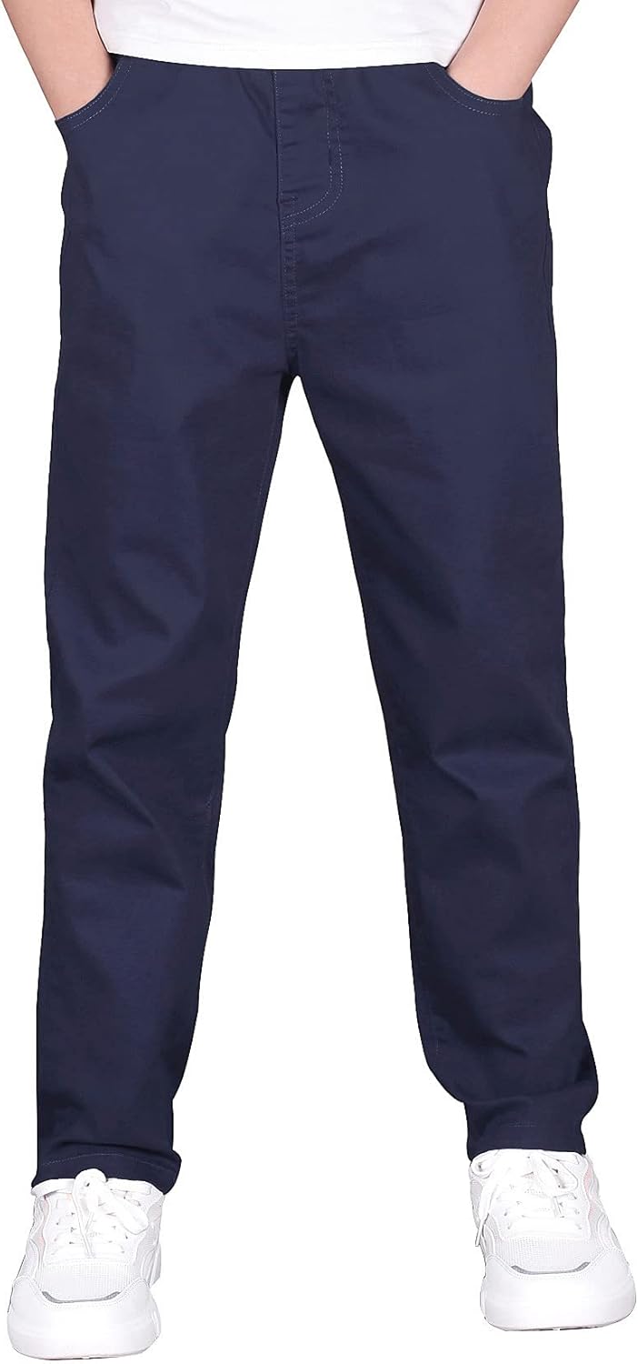 Boys' Stretch Pull on Chino Pants for School Uniform and Play