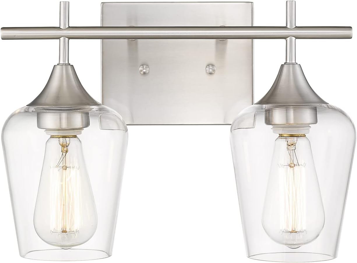 2 Lights Bathroom Light Fixture with Clear Glass Design