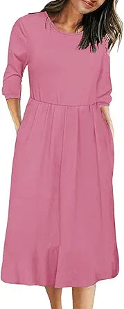 MEROKEETY Women's Striped High Waist Midi Dress with Pockets