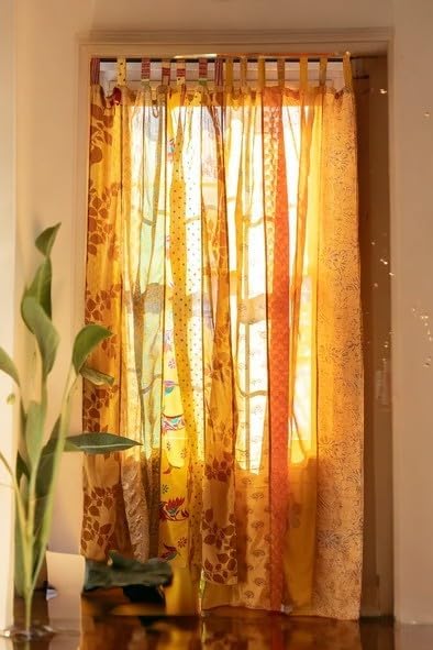 Boho Patchwork Yellow Curtains 84x43 in.