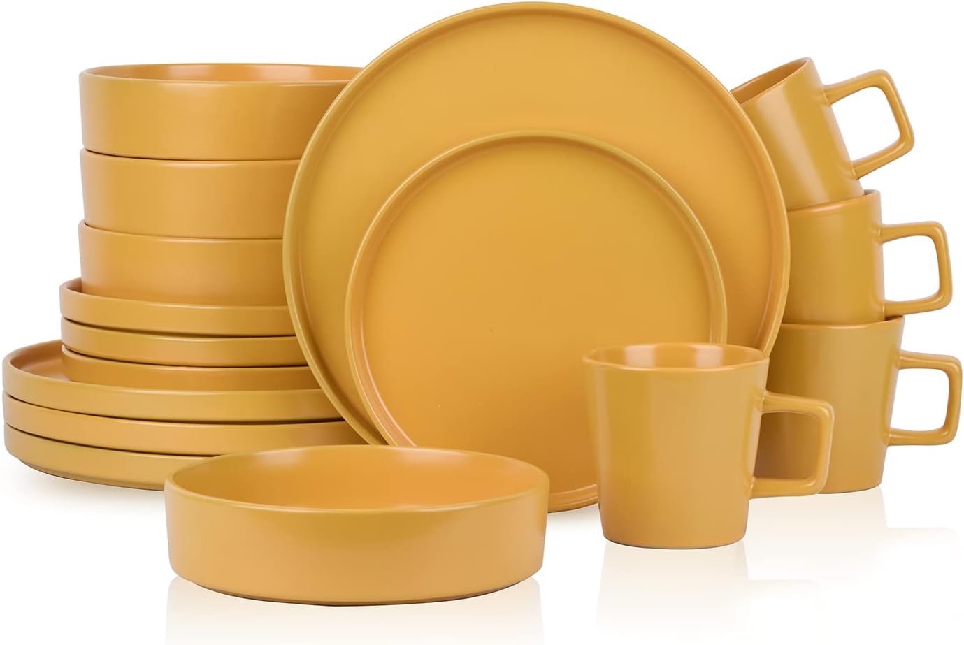 Stoneware Dinnerware Set for 4 - Modern Minimalist Yellow