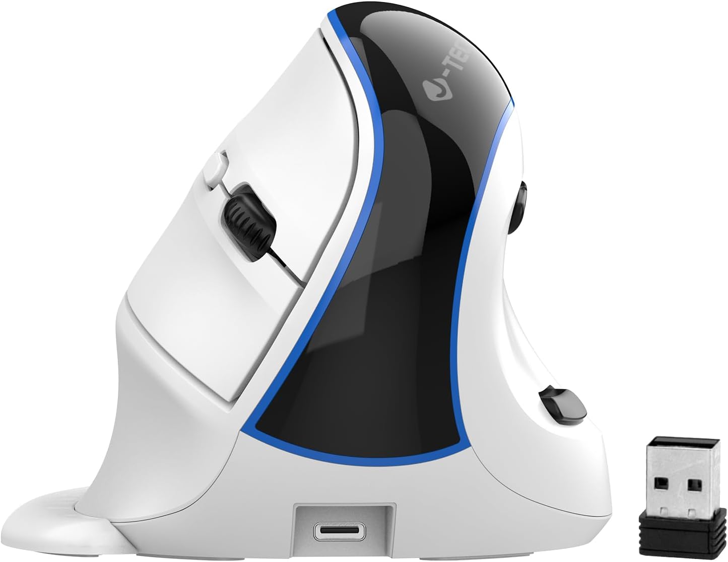 Wireless Vertical Ergonomic Mouse, Dual Mode, Rechargeable, 3200 DPI, White